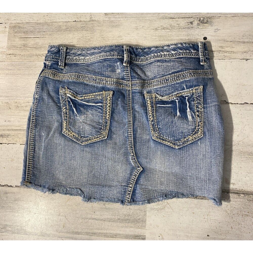 Maurices‎ Denim Skirt Acid Washed Jean Ruff Hem Size 7/8 2% Spandex